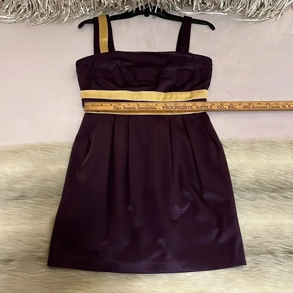 MINUET Purple Gold S Sleeveless Short Formal Stretch Natural Waist Pencil Dress - Picture 12 of 17